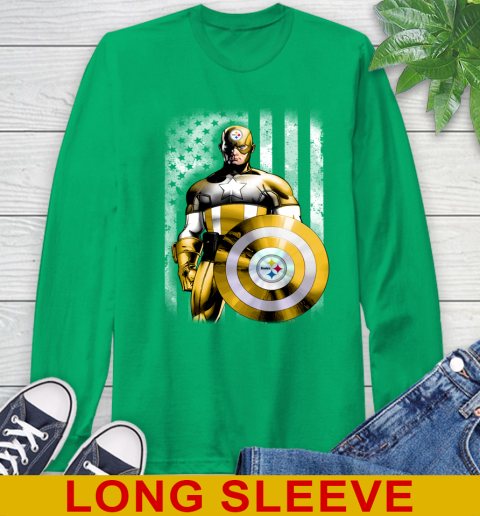 Pittsburgh Steelers NFL Football Captain America Marvel Avengers American Flag Shirt Long Sleeve T-Shirt 8
