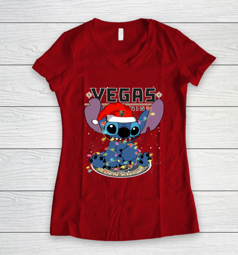 Vegas Golden Knights NHL Hockey noel stitch Christmas Women's V-Neck T-Shirt 6