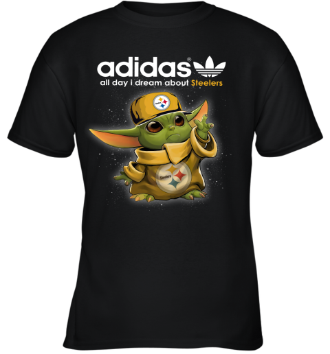 Baby Yoda Adidas All Day I Dream About Pittsburg Steelers Youth T-Shirt