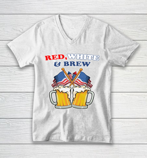 Beer Lover Funny Shirt BEER RED WHITE AND BREW 4TH OF JULY V-Neck T-Shirt