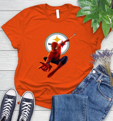 NFL Spider Man Avengers Endgame Football Pittsburgh Steelers Women's T-Shirt 4