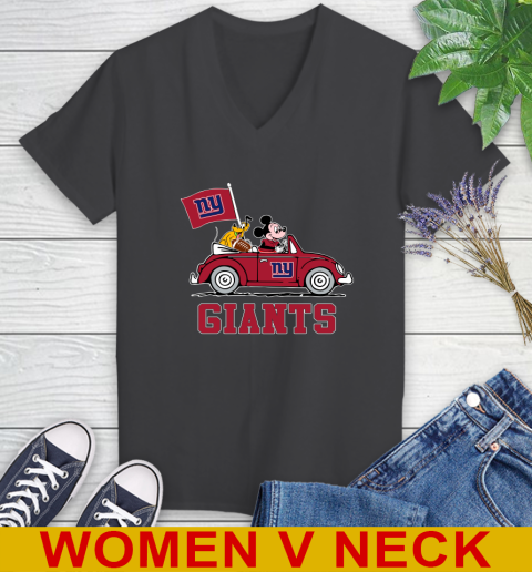 NFL Football New York Giants Pluto Mickey Driving Disney Shirt Women's V-Neck T-Shirt 9