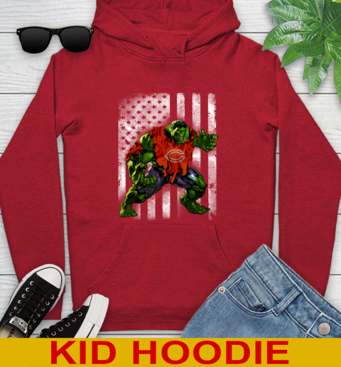 Chicago Bears Hulk Marvel Avengers NFL Football American Flag Youth Hoodie 11