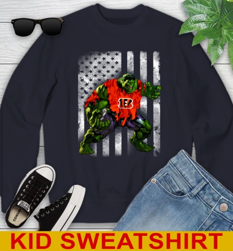 Cincinnati Bengals Hulk Marvel Avengers NFL Football American Flag Youth Sweatshirt 2