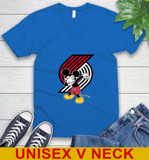 Portland Trail Blazers NBA Basketball Dabbing Mickey Disney Sports V-Neck T-Shirt 6