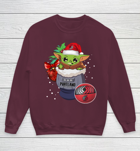Portland Trail Blazers Christmas Baby Yoda Star Wars Funny Happy NBA Youth Sweatshirt 5