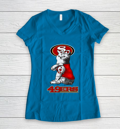 NFL Football My Cat Loves San Francisco 49ers Women's V-Neck T-Shirt 5