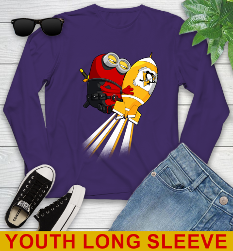 NHL Hockey Pittsburgh Penguins Deadpool Minion Marvel Shirt Youth Long Sleeve 4