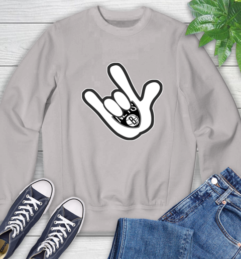 Brooklyn Nets NBA Basketball Mickey Rock Hand Disney Sweatshirt 12