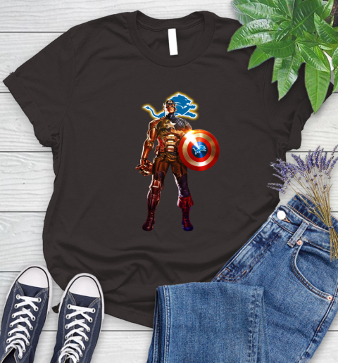 NFL Captain America Marvel Avengers Endgame Football Sports Detroit Lions Women's T-Shirt 8