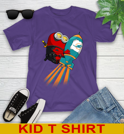 NFL Football Miami Dolphins Deadpool Minion Marvel Shirt Youth T-Shirt 3