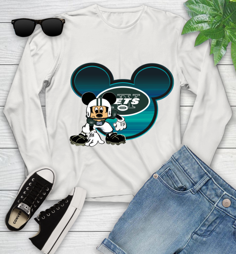 NFL New York Jets Mickey Mouse Disney Football T Shirt Youth Long Sleeve 12