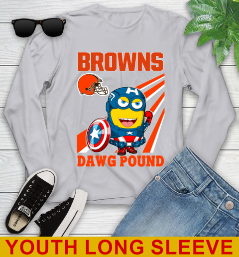 NFL Football Cleveland Browns Captain America Marvel Avengers Minion Shirt Youth Long Sleeve 5