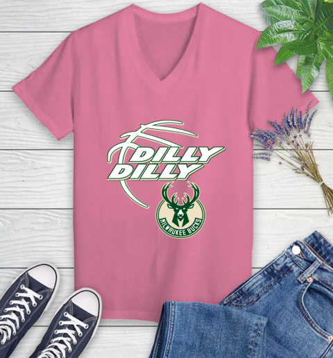 NBA Milwaukee Bucks Dilly Dilly Basketball Sports Women's V-Neck T-Shirt 13