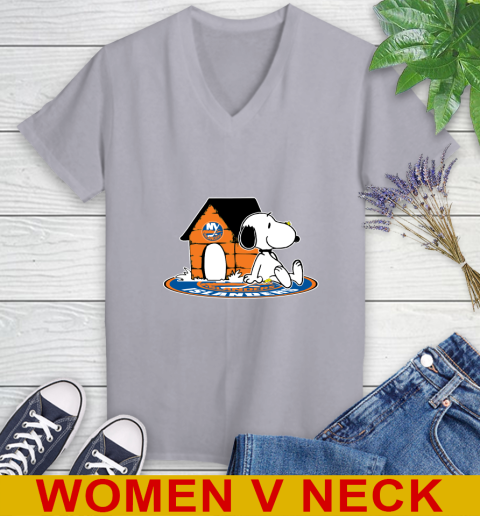 NHL Hockey New York Islanders Snoopy The Peanuts Movie Shirt Women's V-Neck T-Shirt 5