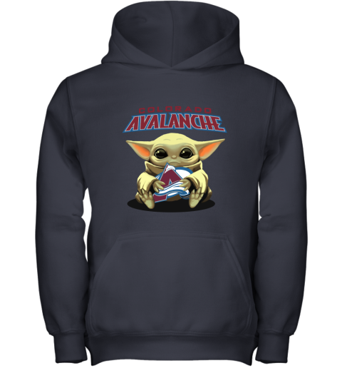 Baby Yoda Hugs The Colorado Avalanche Ice Hockey Youth Hoodie
