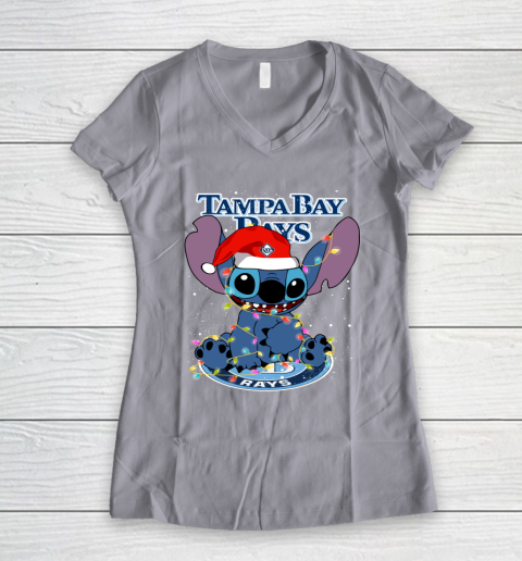 Tampa Bay Rays MLB noel stitch Baseball Christmas Women's V-Neck T-Shirt 2