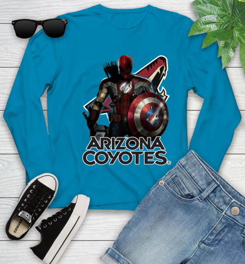 NHL Captain America Thor Spider Man Hawkeye Avengers Endgame Hockey Arizona Coyotes Youth Long Sleeve 7