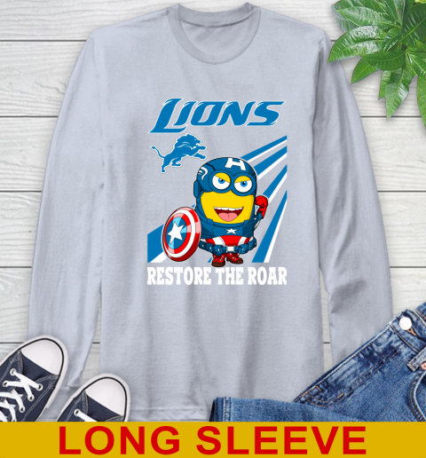 NFL Football Detroit Lions Captain America Marvel Avengers Minion Shirt Long Sleeve T-Shirt 6