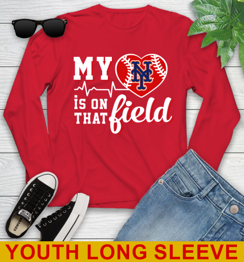 MLB My Heart Is On That Field Baseball Sports New York Mets Youth Long Sleeve 11