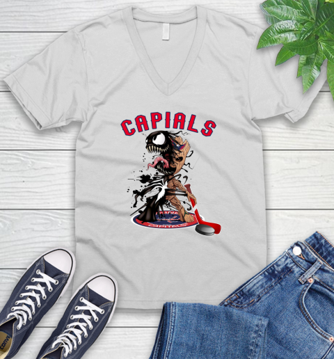 NHL Washington Capitals Hockey Venom Groot Guardians Of The Galaxy V-Neck T-Shirt