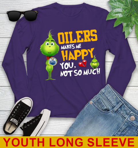 NHL Edmonton Oilers Makes Me Happy You Not So Much Grinch Hockey Sports Youth Long Sleeve 4