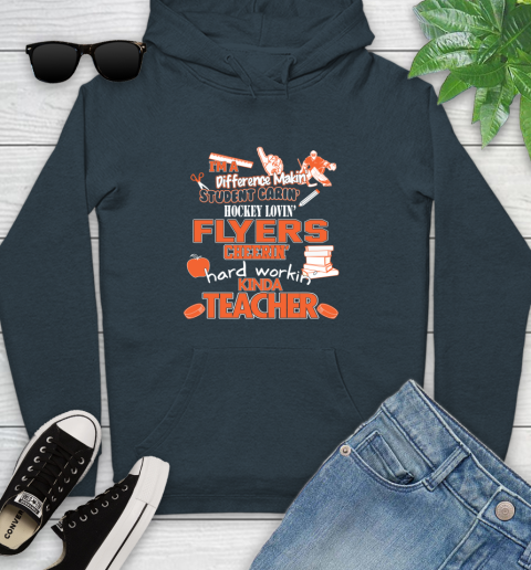 Philadelphia Flyers NHL I'm A Difference Making Student Caring Hockey Loving Kinda Teacher Youth Hoodie 10