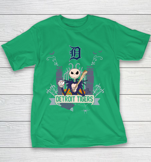 MLB Detroit Tigers Baseball Jack Skellington Halloween Youth T-Shirt 3