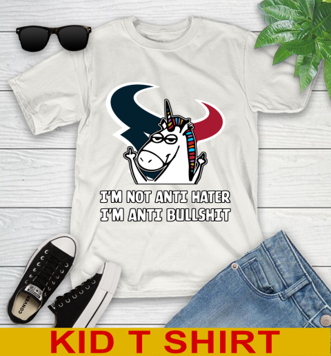 Houston Texans NFL Football Unicorn I'm Not Anti Hater I'm Anti Bullshit Youth T-Shirt