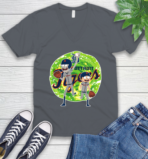 MLB Detroit Tigers Rick And Morty Baseball Sports V-Neck T-Shirt 5