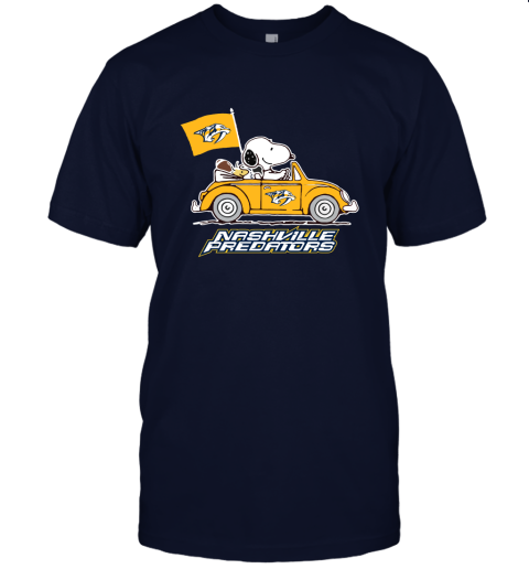 Snoopy And Woodstock Ride The Nasville Predators Car NHL Unisex Jersey Tee
