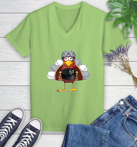 Los Angeles Kings Turkey Thanksgiving Day Women's V-Neck T-Shirt 11