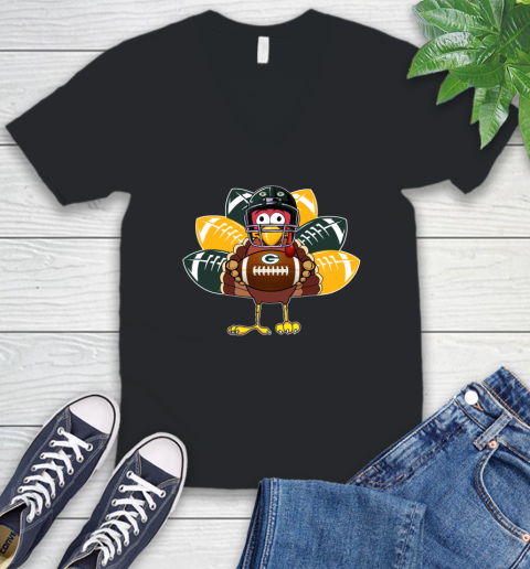 Green Bay Packers Turkey Thanksgiving Day V-Neck T-Shirt 2