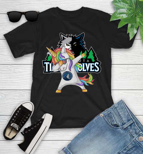 Minnesota Timberwolves NBA Basketball Funny Unicorn Dabbing Sports Youth T-Shirt 2