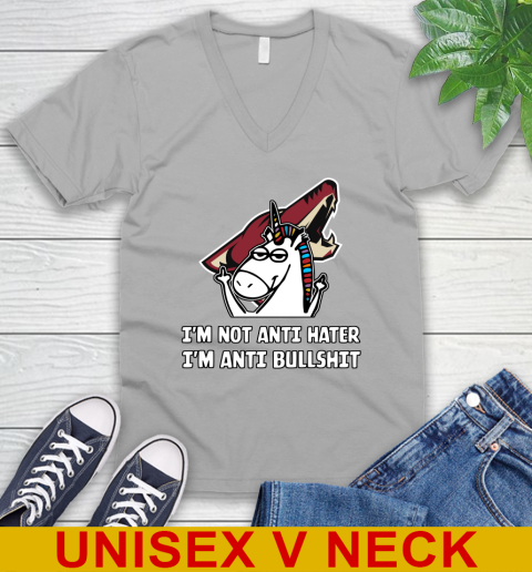Arizona Coyotes NHL Hockey Unicorn I'm Not Anti Hater I'm Anti Bullshit V-Neck T-Shirt 4