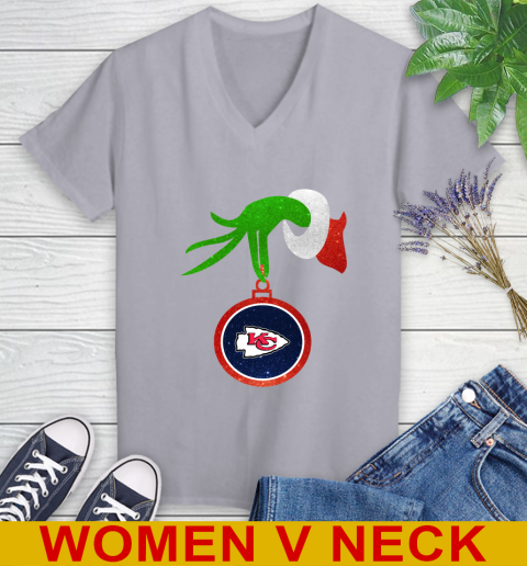 Kansas City Chiefs Grinch Merry Christmas NFL Football Women's V-Neck T-Shirt 5