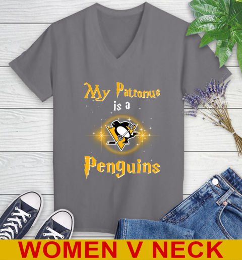 NHL Hockey Harry Potter My Patronus Is A Pittsburgh Penguins Women's V-Neck T-Shirt 11