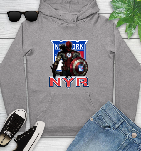NHL Captain America Thor Spider Man Hawkeye Avengers Endgame Hockey New York Rangers Youth Hoodie 6
