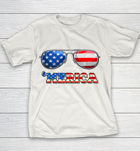 Merica Sunglasses 4th Of July Funny Patriotic American Flag Youth T-Shirt