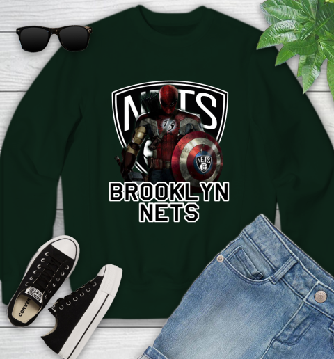 Brooklyn Nets NBA Basketball Captain America Thor Spider Man Hawkeye Avengers Youth Sweatshirt 10