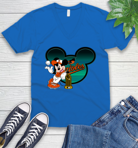 MLB Baltimore Orioles The Commissioner's Trophy Mickey Mouse Disney V-Neck T-Shirt 6