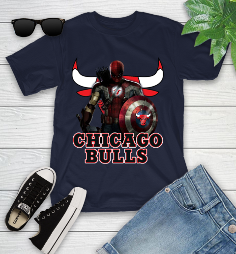 Chicago Bulls NBA Basketball Captain America Thor Spider Man Hawkeye Avengers Youth T-Shirt 3