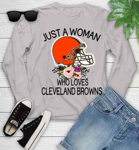 NFL Just A Woman Who Loves Cleveland Browns Football Sports Youth Long Sleeve 9