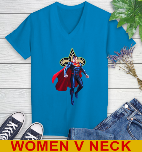 NFL Superman DC Sports Football New Orleans Saints Women's V-Neck T-Shirt 8