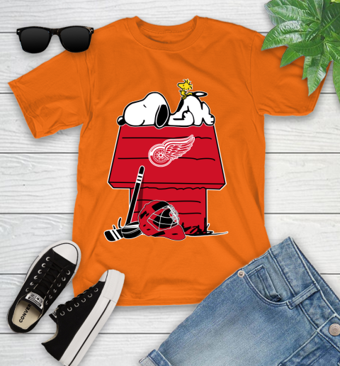Detroit Red Wings NHL Hockey Snoopy Woodstock The Peanuts Movie Youth T-Shirt 7