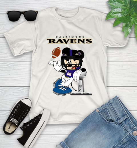NFL Baltimore Ravens Mickey Mouse Disney Super Bowl Football T Shirt Youth T-Shirt