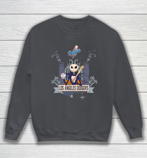 MLB Los Angeles Dodgers Baseball Jack Skellington Halloween Sweatshirt 4