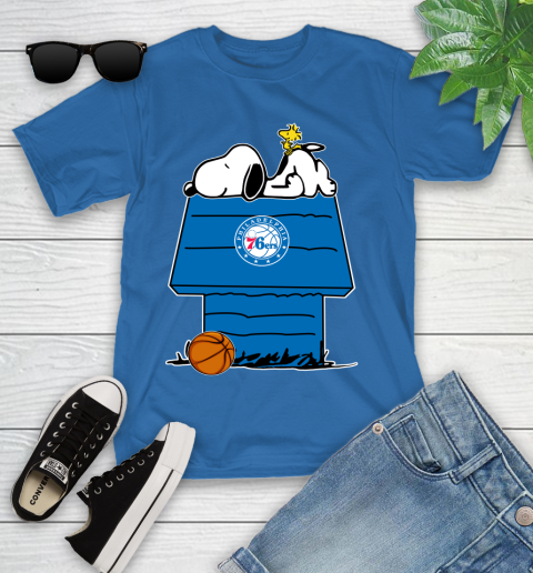 Philadelphia 76ers NBA Basketball Snoopy Woodstock The Peanuts Movie Youth T-Shirt 9