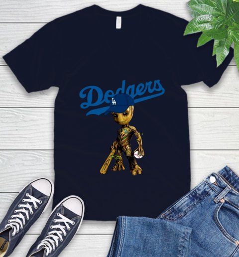 MLB Los Angeles Dodgers Groot Guardians Of The Galaxy Baseball V-Neck T-Shirt 3