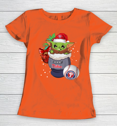 Philadelphia Phillies Christmas Baby Yoda Star Wars Funny Happy MLB Women's T-Shirt 5